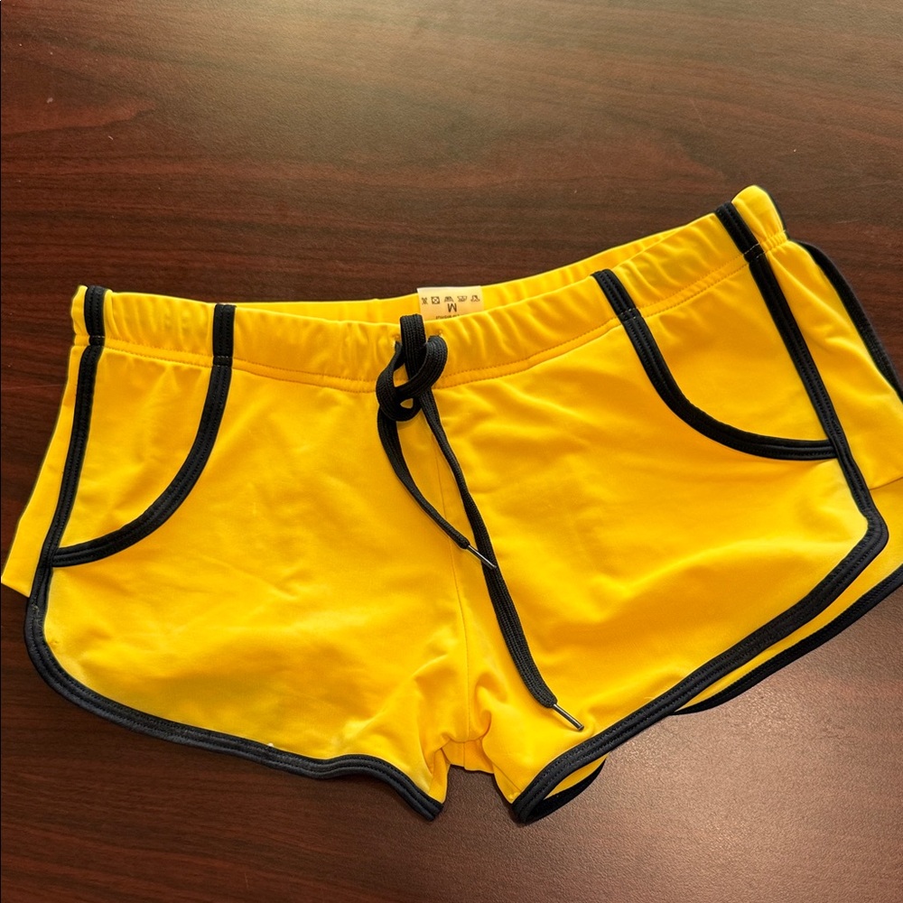 Men's Yellow Swim Board Shorts with Black Accents